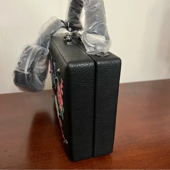 Nasty Gal Black faux leather embroidered Butterfly Flowers studs Crossbody Purse - Picture 5 of 12